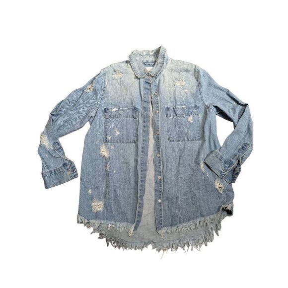 Pistola distressed denim frayed hem shacket Small - Picture 1 of 1